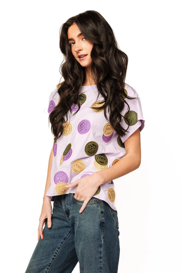 Lavender Mardi Gras Doubloon Tee- (Women's)