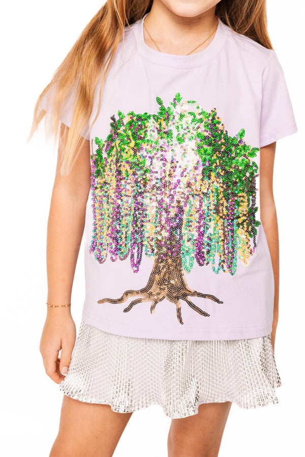 Lavender Frill Edge Beads In Tree Tee