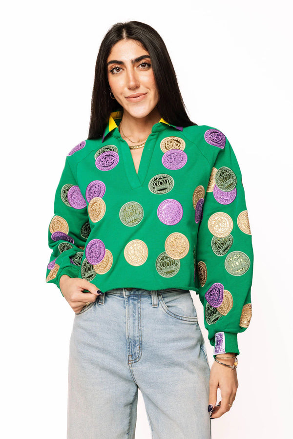 Mardi Gras Doubloons Collar Sweatshirt- (Women's)