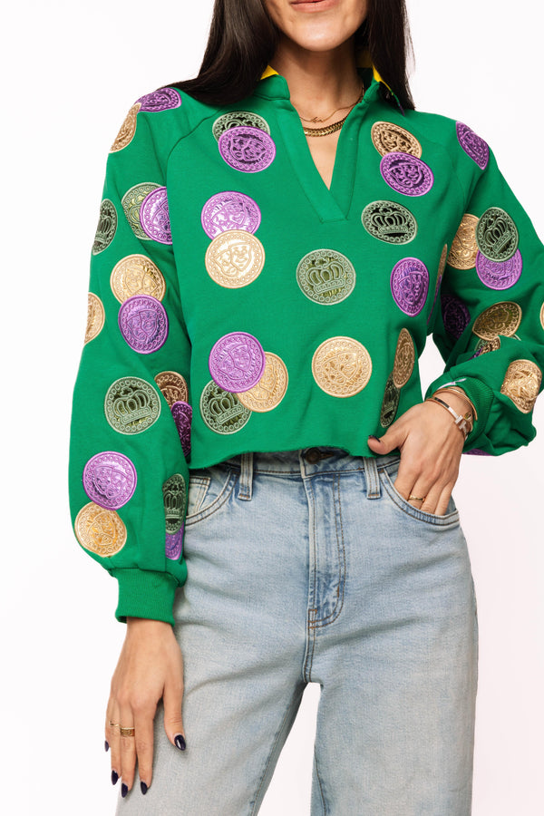 Mardi Gras Doubloons Collar Sweatshirt- (Women's)