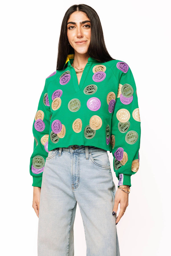 Mardi Gras Doubloons Collar Sweatshirt- (Women's)