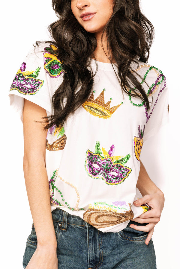 White Mardi Gras Icon Tee- (Women's)