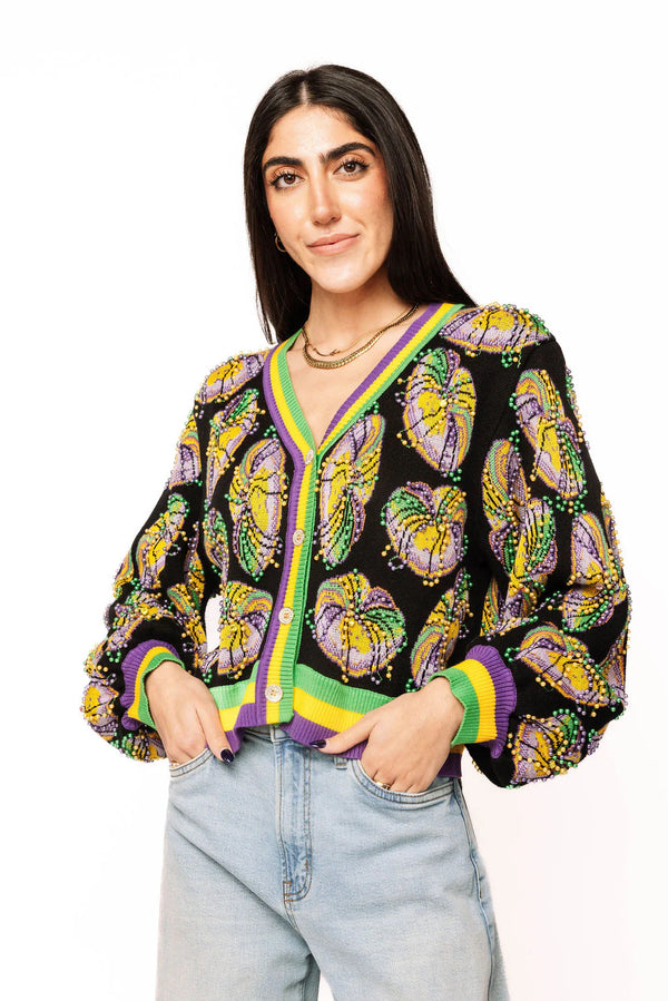 Black King Cake Pearl Cardigan- (Women's)