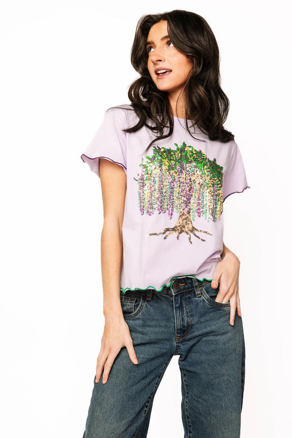 Lavender Frill Edge Beads In Tree Tee- (Women's)