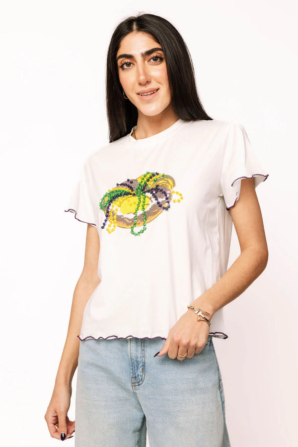 White Frill Edge King Cake Tee- (Women's)