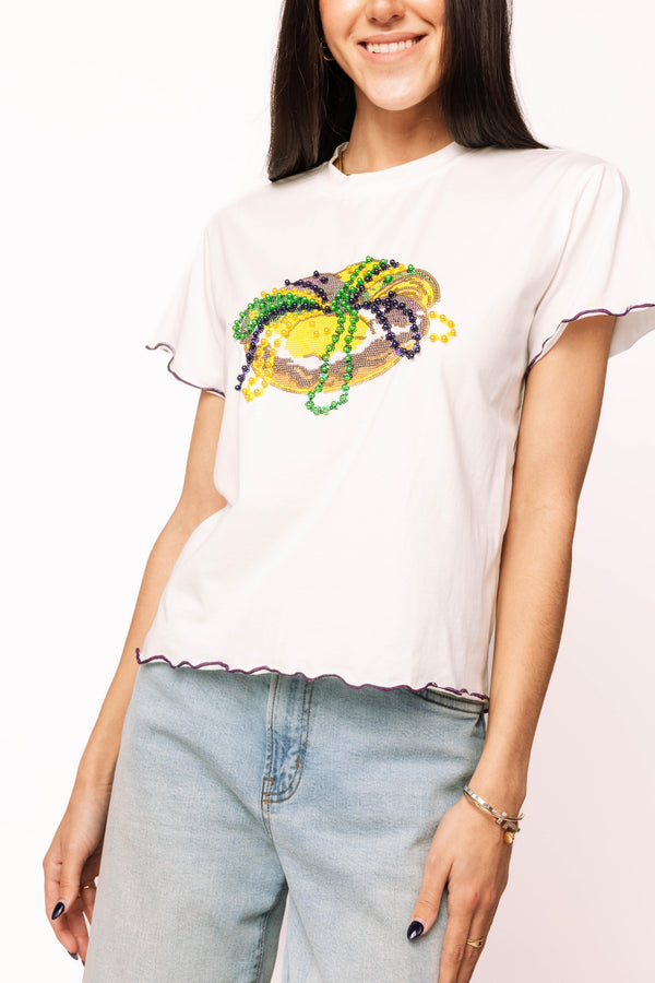 White Frill Edge King Cake Tee- (Women's)