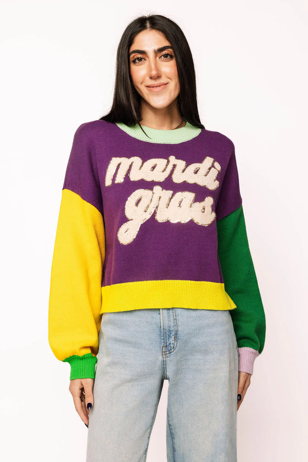Colorblock Fuzzy 'Mardi Gras' Sweater- (Women's)
