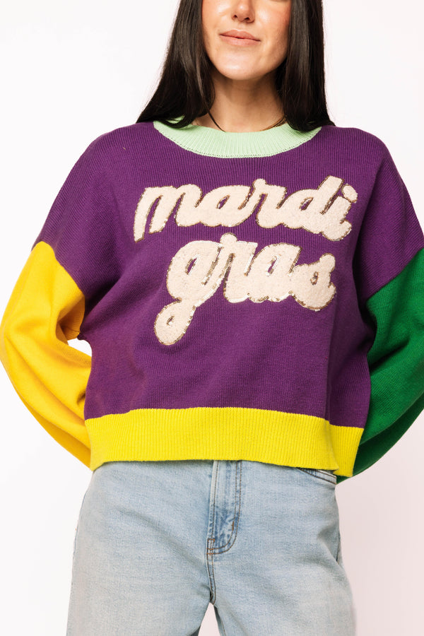 Colorblock Fuzzy 'Mardi Gras' Sweater- (Women's)