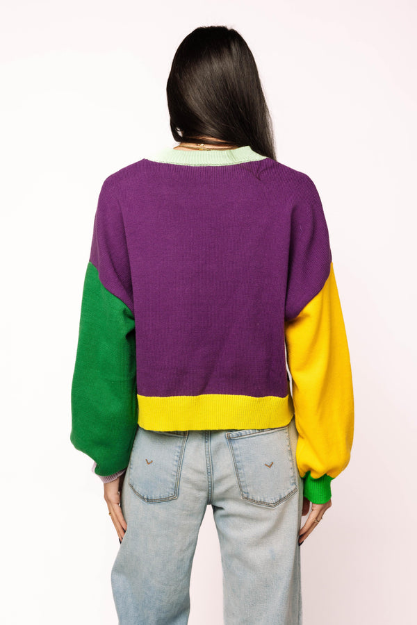 Colorblock Fuzzy 'Mardi Gras' Sweater- (Women's)