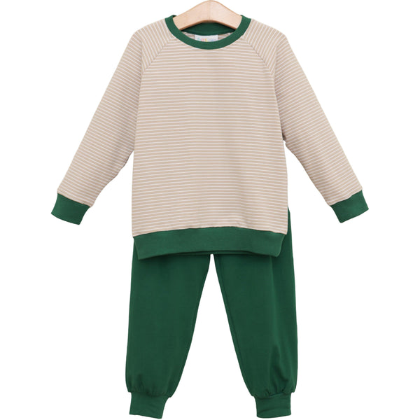 Connor Jogger Set- Tan Stripe/Hunter Green
