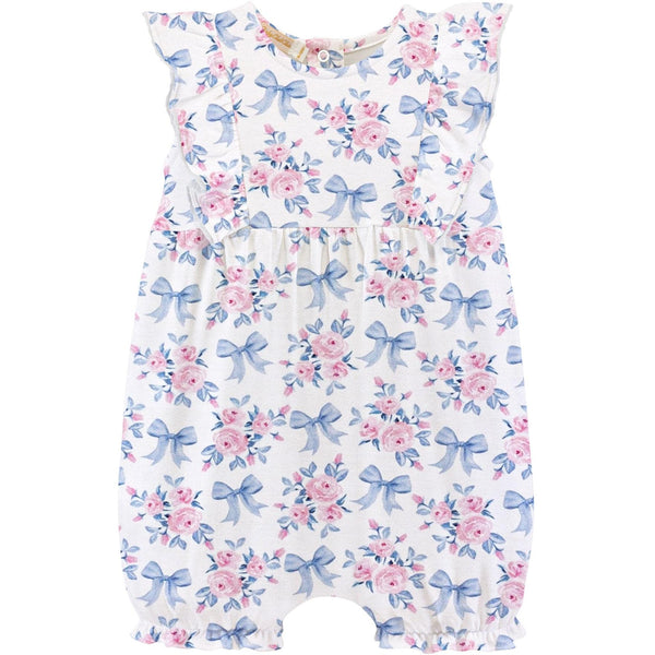 Blue Floral Bows Ruffle Romper