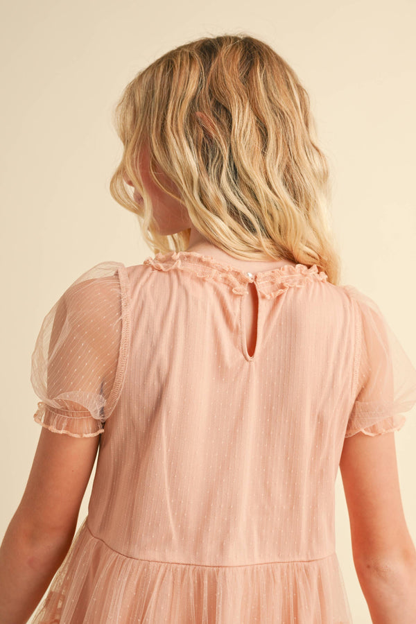 Puff Sleeve Tiered Mesh Dress