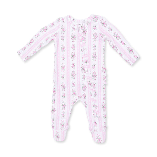 Bella Rose Stripe 2 Way Ruffle Zipper Footie