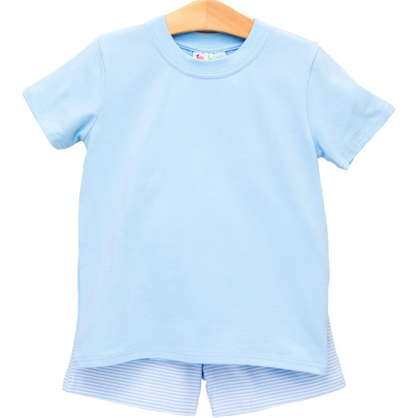 Drew Short Set- Light Blue with Light Blue Stripe
