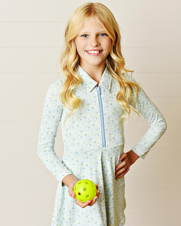 Floral L/S Dress Collar Tennis Dress