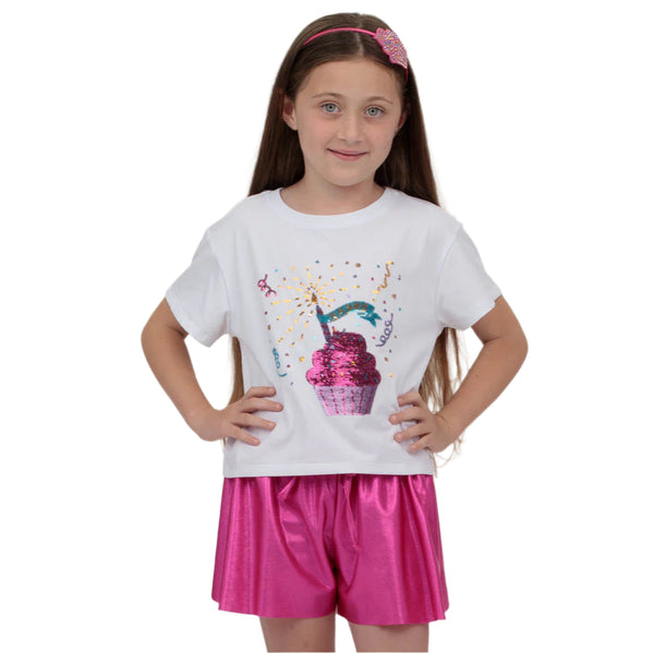 Cupcake Birthday Sequin Boxy T- White