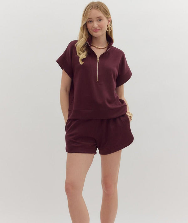 Solid Short Set- Burgundy