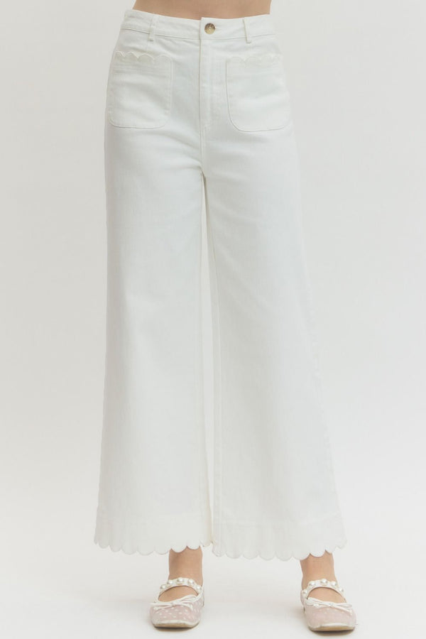 Scalloped Pants- White