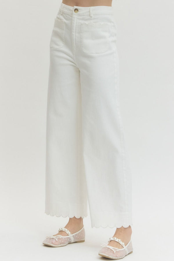 Scalloped Pants- White