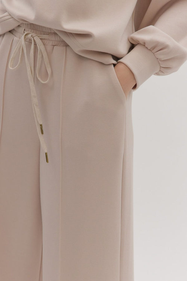 Solid Knit Pants Set- Almond