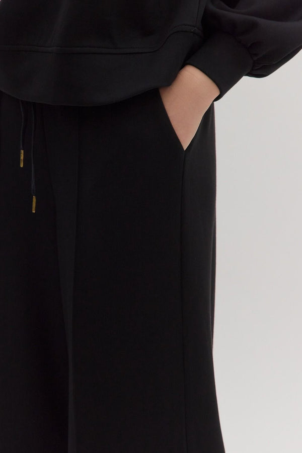 Solid Knit Pants Set- Black