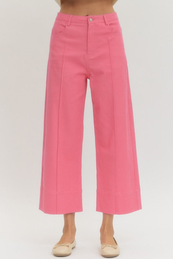 Solid Wide Leg Pants- Pink