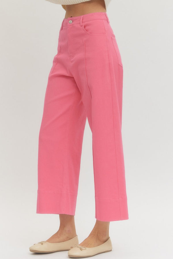 Solid Wide Leg Pants- Pink