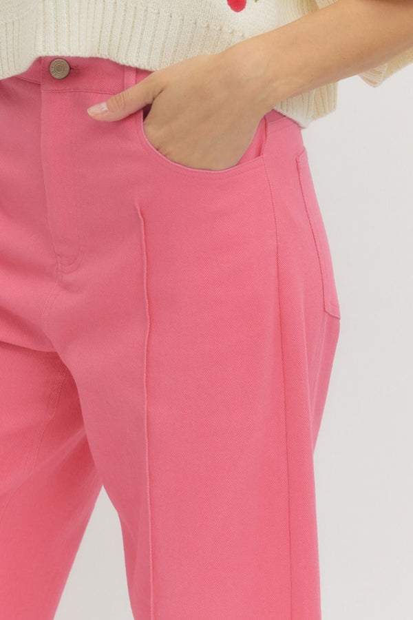 Solid Wide Leg Pants- Pink