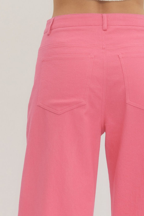 Solid Wide Leg Pants- Pink