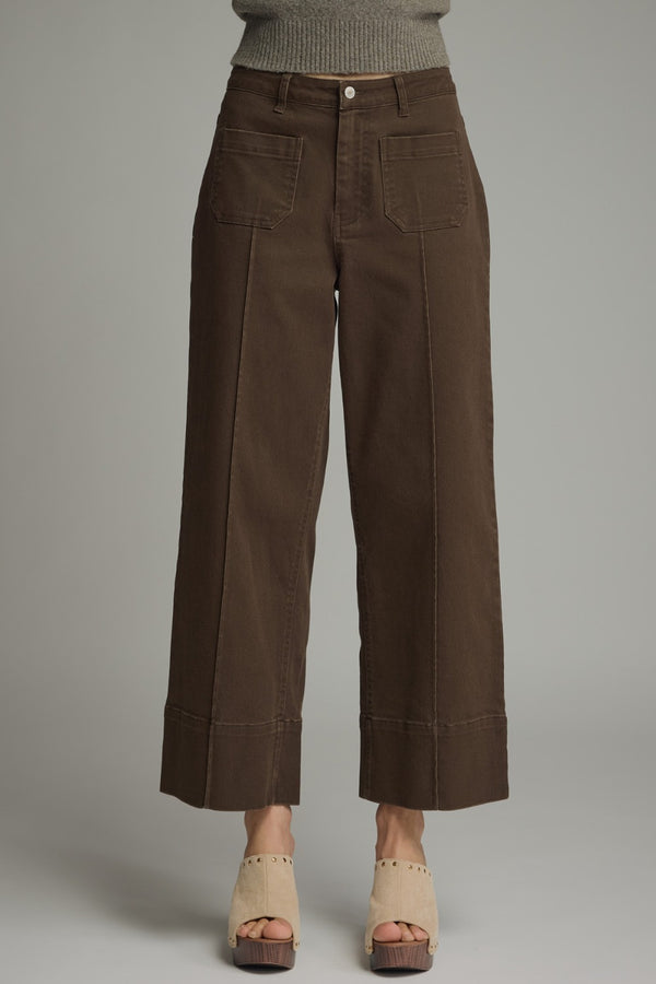 Solid Wide Leg Pants- Brown