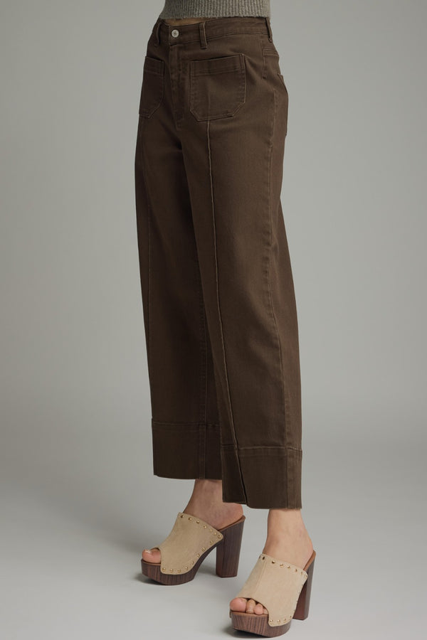 Solid Wide Leg Pants- Brown
