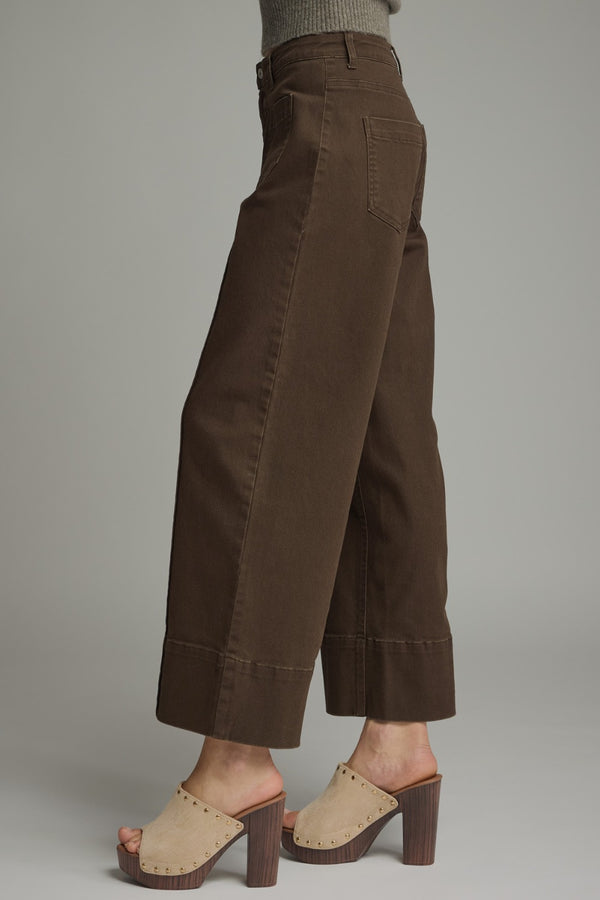 Solid Wide Leg Pants- Brown