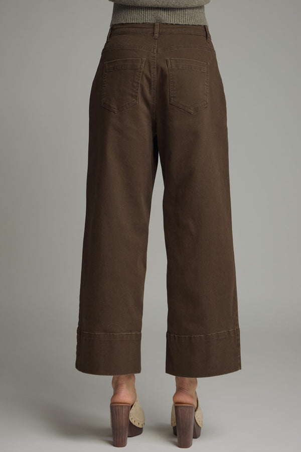 Solid Wide Leg Pants- Brown