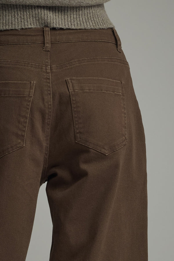 Solid Wide Leg Pants- Brown