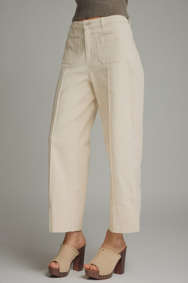 Solid Wide Leg Pants- Ecru