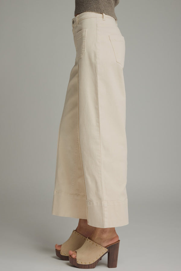 Solid Wide Leg Pants- Ecru