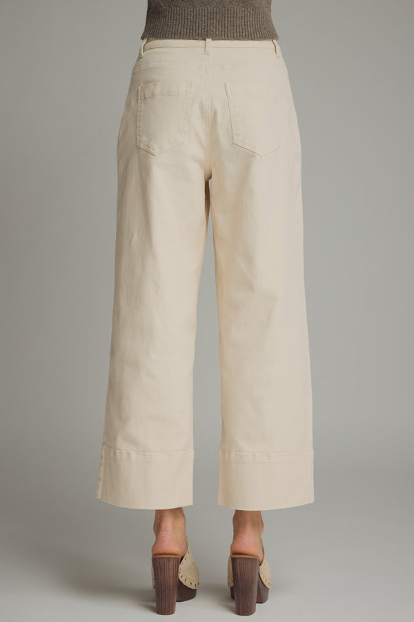 Solid Wide Leg Pants- Ecru