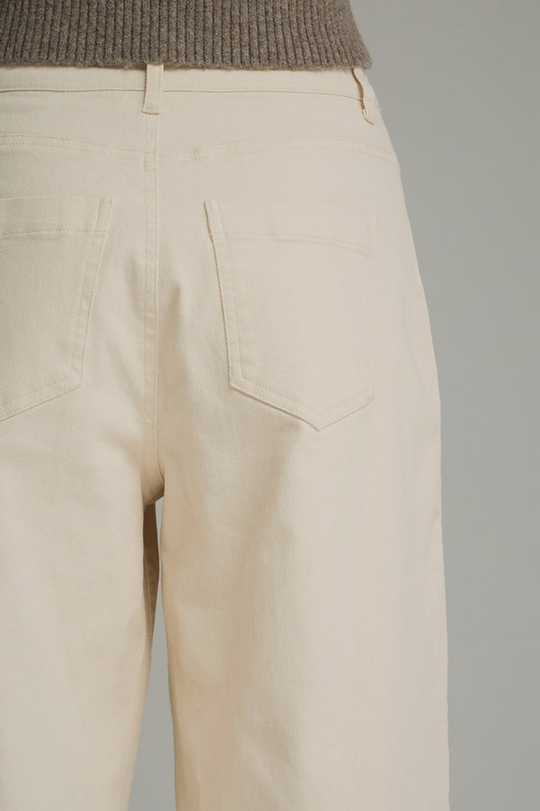 Solid Wide Leg Pants- Ecru