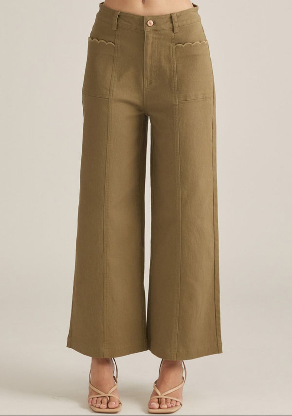 Solid Wide Leg Pants- Olive