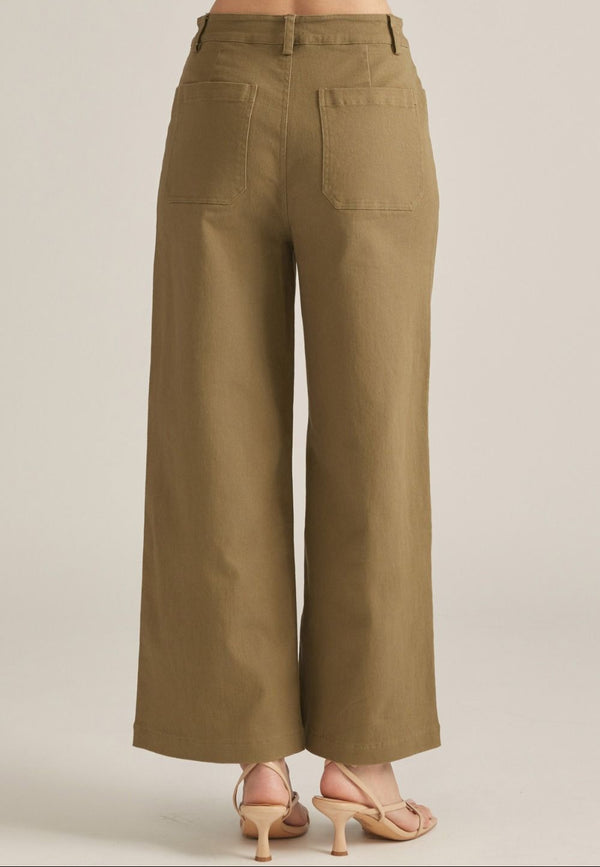 Solid Wide Leg Pants- Olive