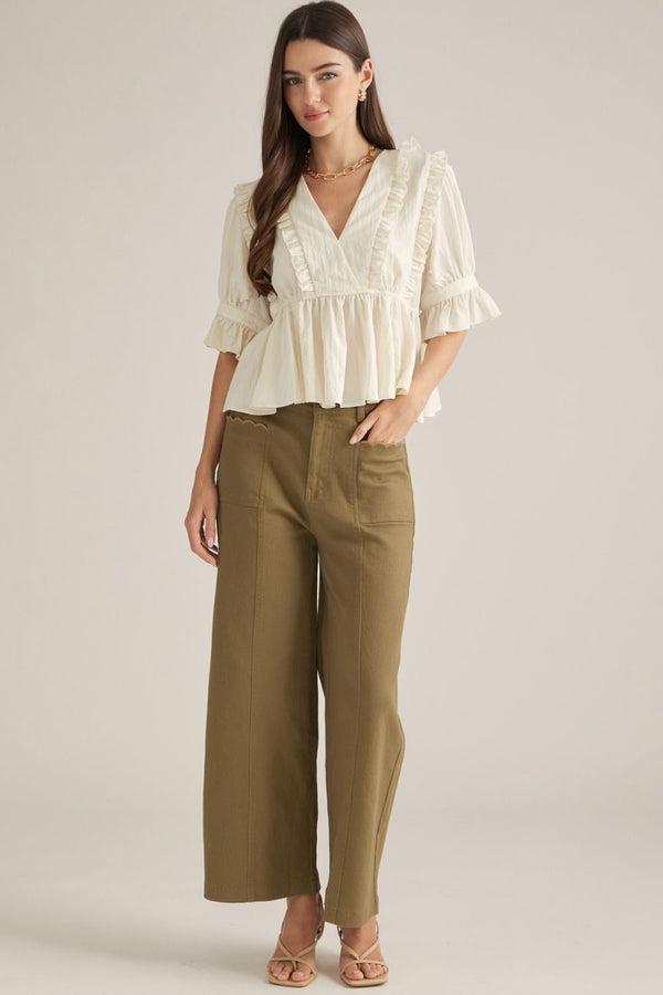 Solid Wide Leg Pants- Olive