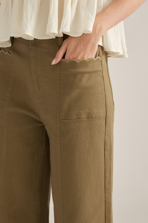 Solid Wide Leg Pants- Olive