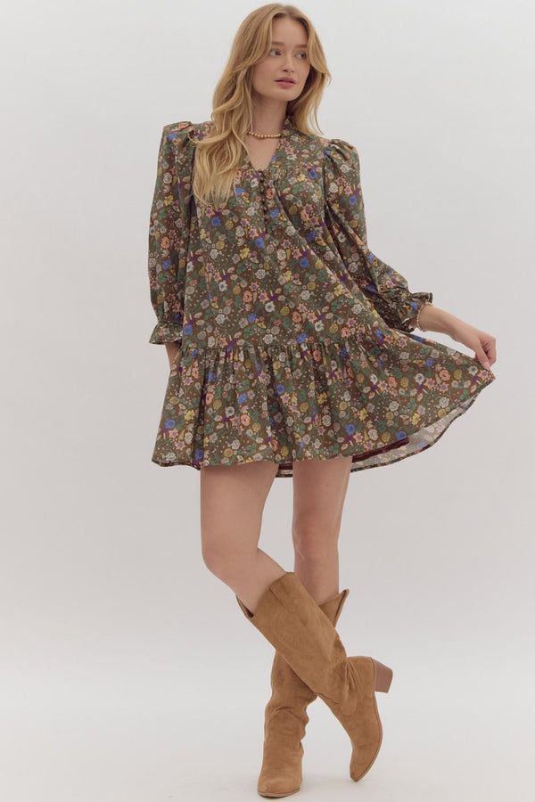 Floral Dress- Brown
