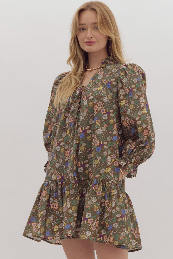 Floral Dress- Brown