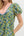 Short Bubble Sleeve Pullover Dress- Green Floral Print