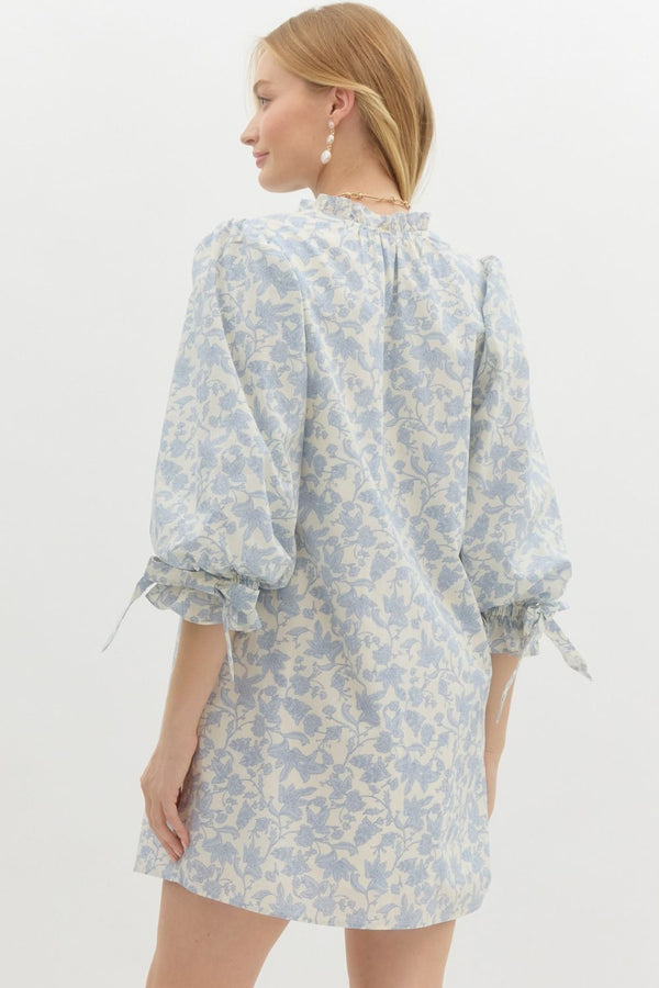 Floral Print Pullover Dress- Blue