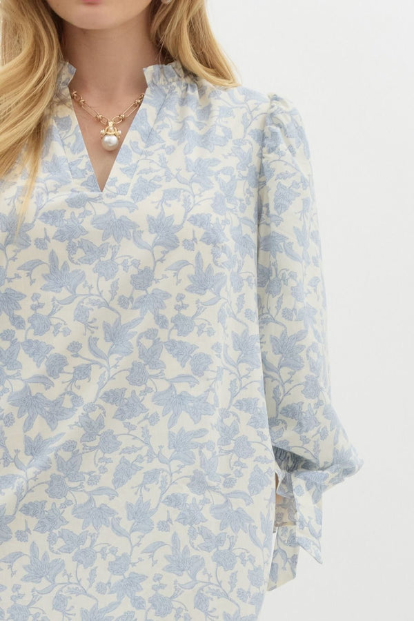 Floral Print Pullover Dress- Blue