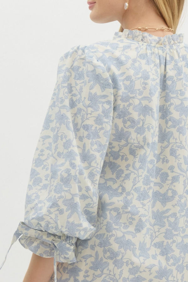Floral Print Pullover Dress- Blue