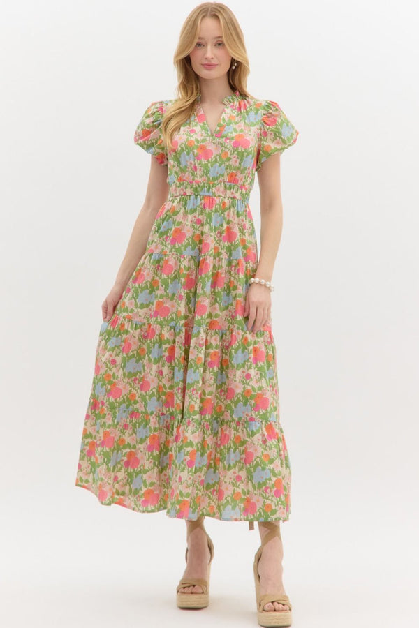 Puff Sleeve Pullover Tiered Dress- Marigold