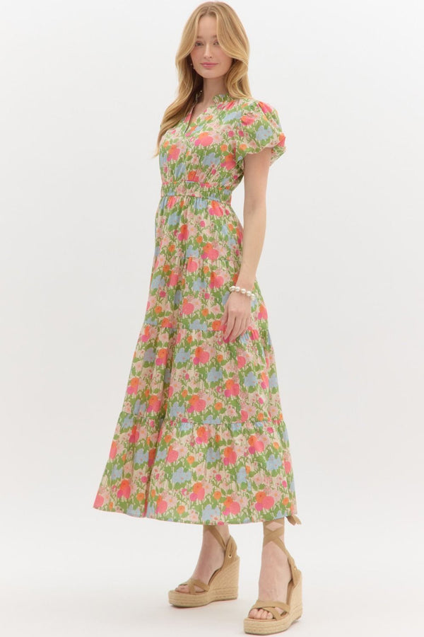 Puff Sleeve Pullover Tiered Dress- Marigold